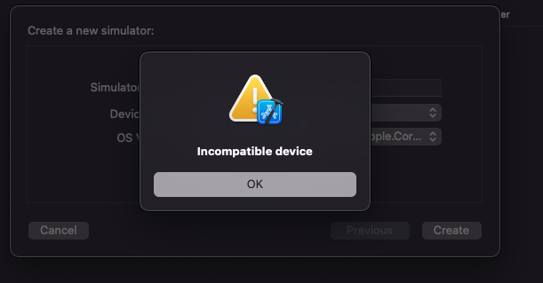 Screenshot of the vague "incompatible device" error